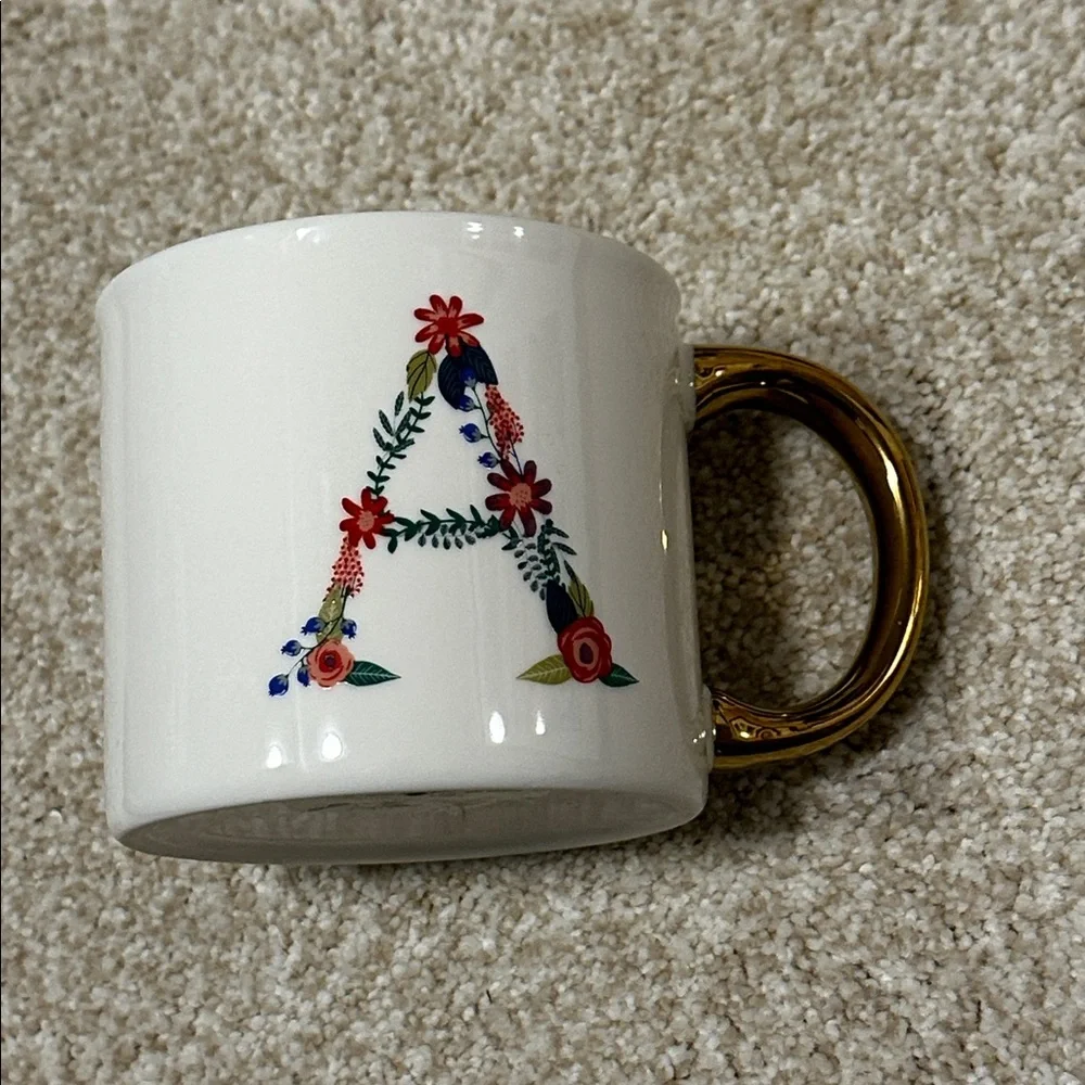 Letter “A” White Ceramic Floral 16 Ounce Mug NWOT - Picture 2 of 7